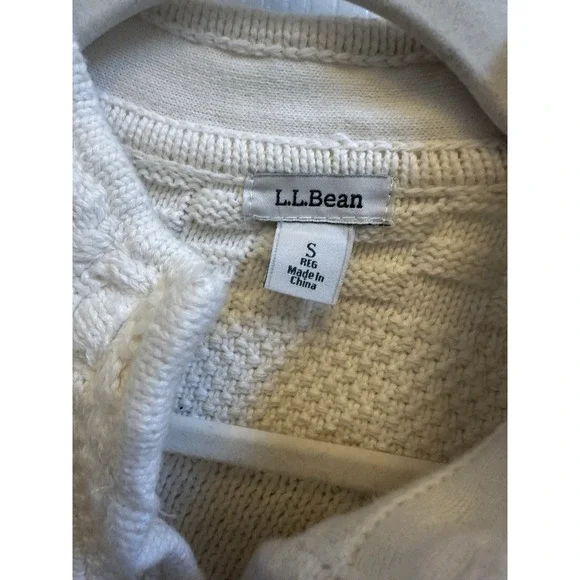 L L Bean Womens Cotton Fishermen Sweater Cardigan Ivory Heavyweight Sz Small - Picture 2 of 6
